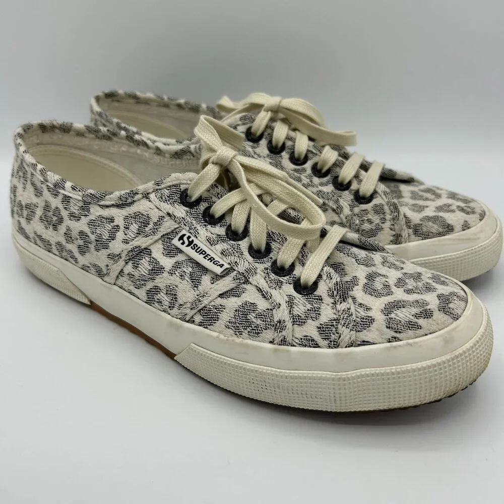 Superga Leopard Print Sneakers Canvas Size 41 Womens Casual Lace-Up Shoes